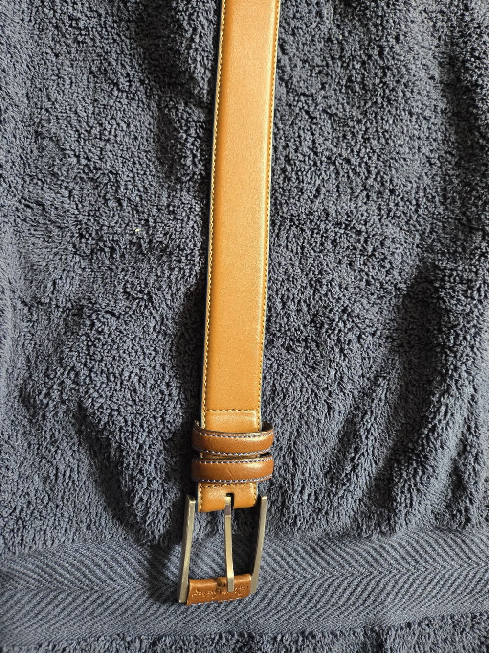 Men's Tan Leather Belt with Brass Buckle
